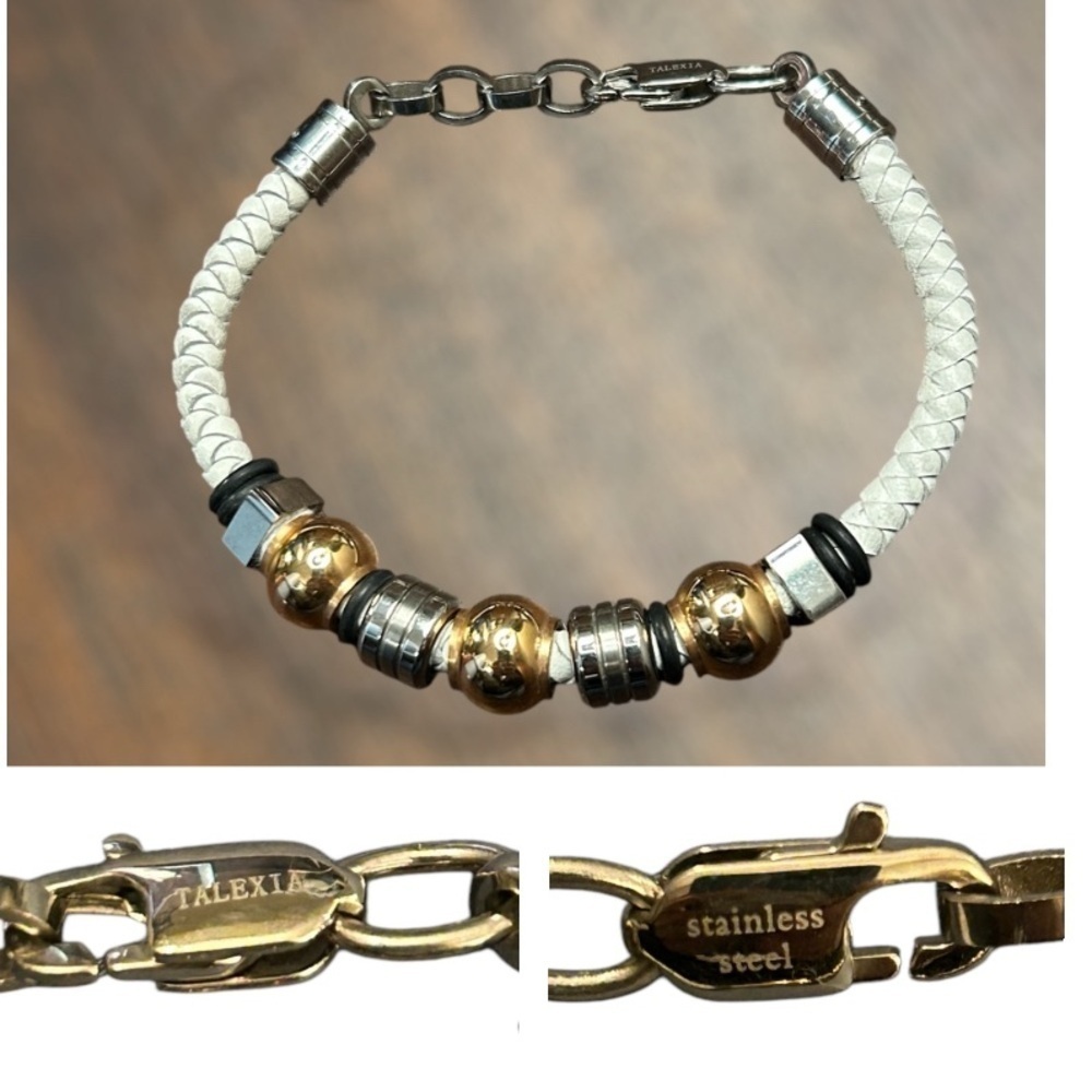 Men’s Talexia leather and stainless steel bracelet